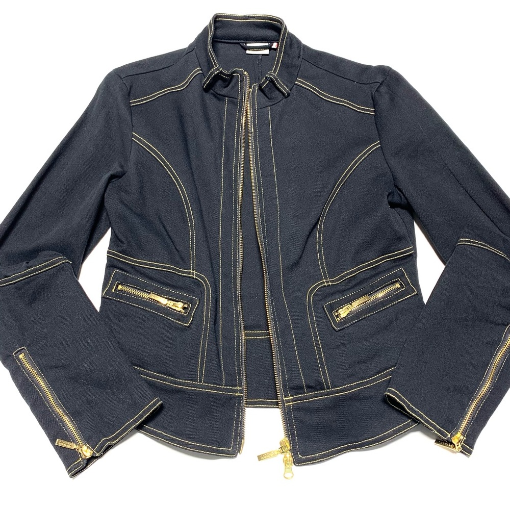 ❗️SOLD❗️Y2K Georgiou Studio Black Denim Tailored Mock Neck Zip Jacket S - Picture 11 of 11